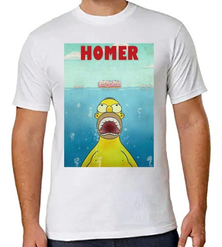 Remera Homero Simpson Jaws Tiburon (blanca) Ideas Mvd