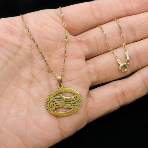 Cadena Y Dije Notas Musicales Pentragrama Clave Sol Oro 18k Oro 18k 45 Cm