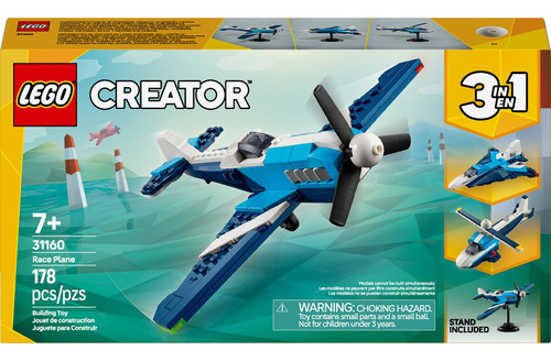 LEGO® Creator 3en1 Aeronave: Avión de Carreras 31160; Juguete transformable en un jet o un helicóptero, juego de vehículos, idea de regalo para niños y niñas de 7 años o más