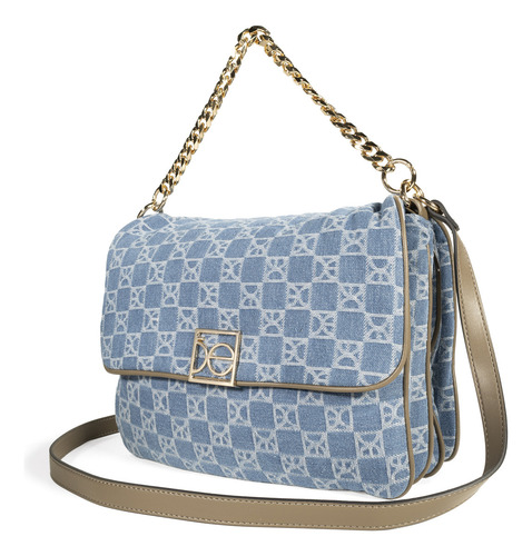 Bolsa Satchel Cloe Para Mujer Insignia Metálica En Iniciales Color Azul