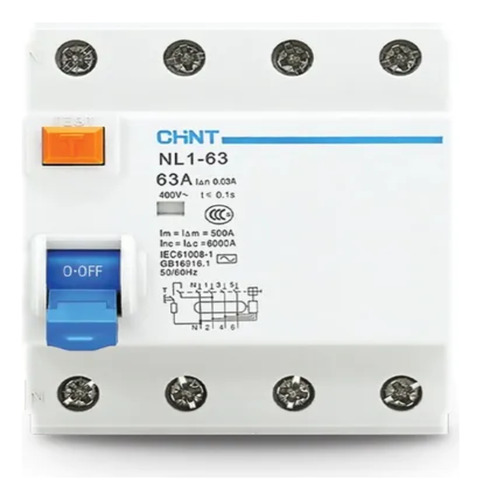 Disyuntor Diferencial 4x63a 30ma Chint Nl1-63 G 4p 63a