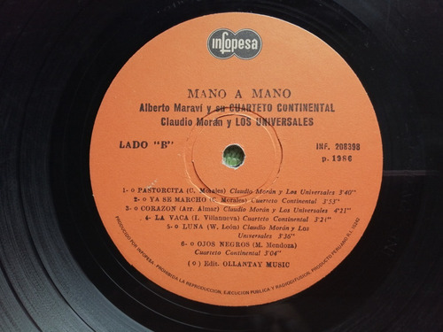 Eam Lp Vinilo Cuarteto Continental Y Universal Mano A Mano (Usado)
