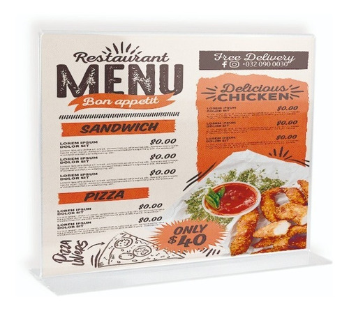 Porta Menu Doble Restaurant Publicidad Horizontal Pack 10