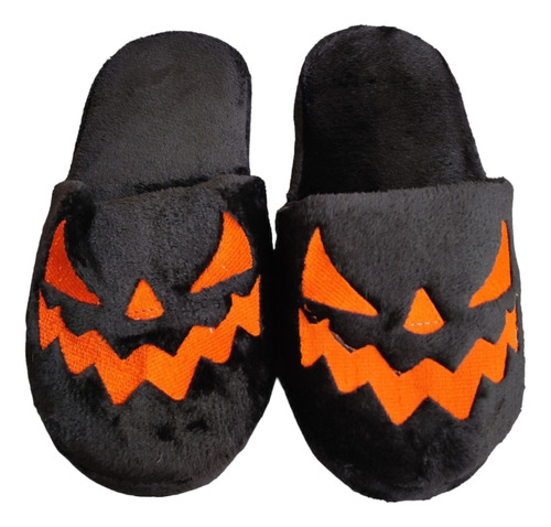 Pantuflas De Halloween Black Negro Con Naranja Calabaza