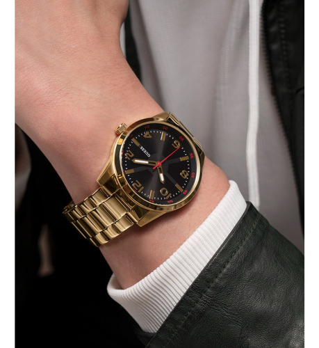 Reloj Caballero Guess Monte Acero Inoxidable Correa Dorado Bisel Dorado Fondo Negro