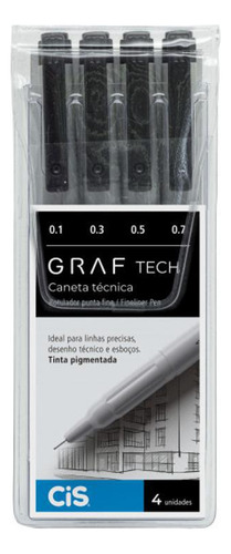 Caneta Graf Tech Cis Kit Com 4 Unidades Fineliner Pigmentada