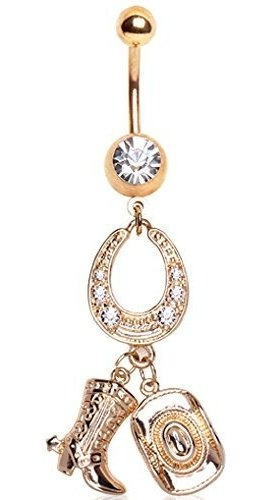 Aros - Belly Button Ring Navel 14g Gold Plated Horseshoe Cow