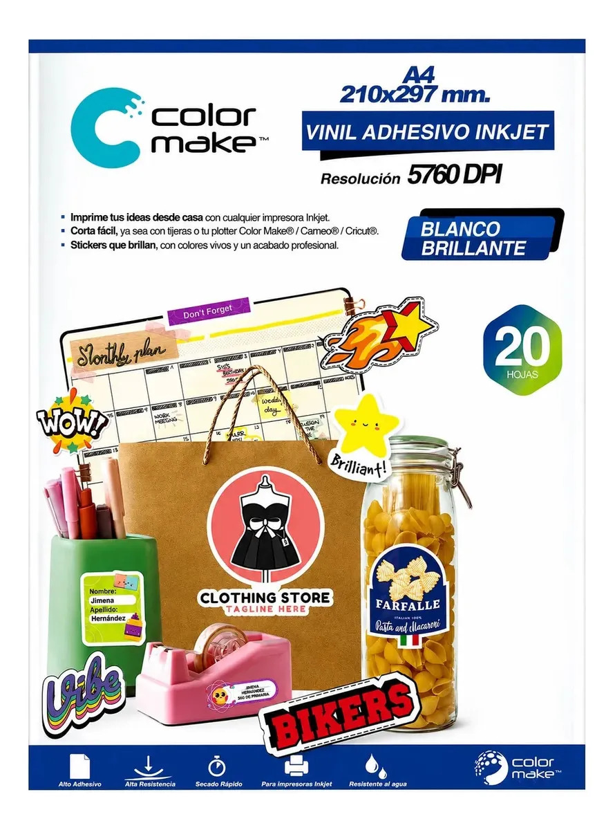 Vinil Imprimible Adhesivo Blanco Brillante A4 20 Hojas Color Make Inkjet