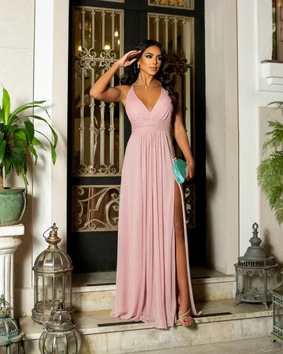 vestido rosa de lurex