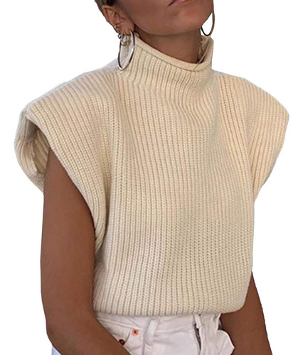 Suéter De Mujer Sin Mangas Cuello Alto Hombro Acolchado 1