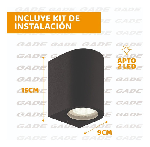 Imagen 4 de 9 de Aplique Pared Exterior Bidireccional Curvo Apto Led Gu10