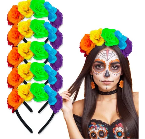 2 Diadema Flores Catrina Para Dia Muertos Accesorio Disfraz