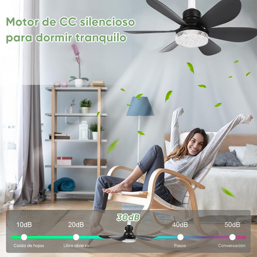 Foco Con Ventilador 40w Lampara Ventilador 52cm Lámpara De Techo Led Con Pantalla De Cristal Y Mando A Distancia, Incluye Base De Ventilador Y Cable Alargador