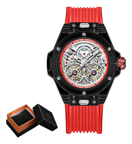 Relógios automáticos impermeáveis Onola Tourbillon, cor da pulseira: vermelho, preto