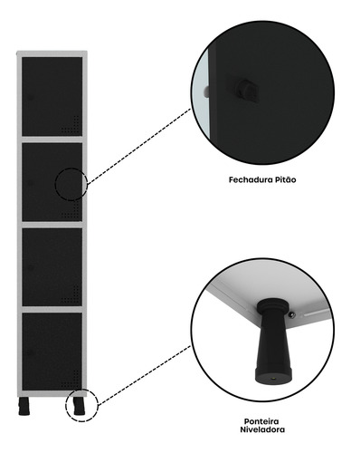 Armário Locker Guarda Volume Aço Light 1v 04 Portas