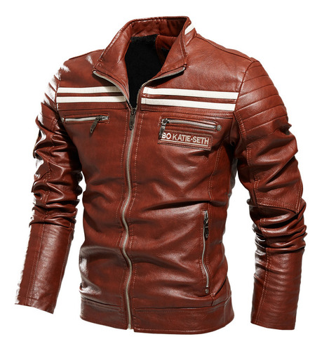 Chamarra De Moto For Hombre, Chamarra De Piel Polar A Rayas