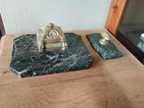 Comprar Antiguo Tintero Escribanía Con Secador. Bronce Y Marmol