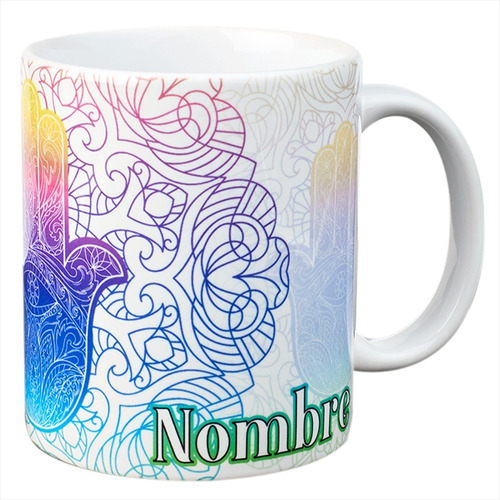 Taza Mano Fátima Ojo Turco Personalizada Con Tu Nombre