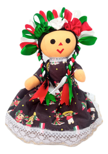 Muñeca Mexicana De 30cm Viva México Artesanal Marlele Bonita