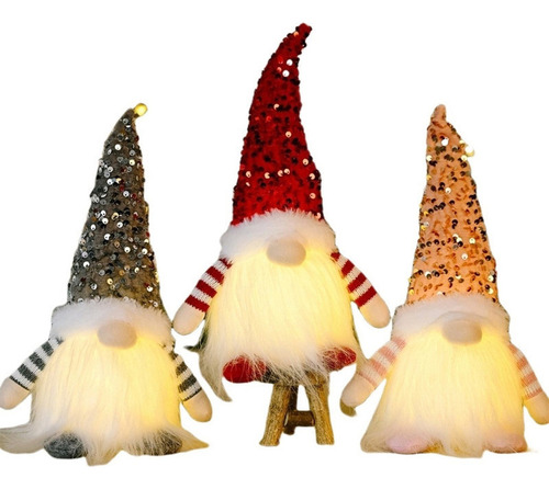 3 Muñeco Navideño Gnomo Duende Con Luz Led