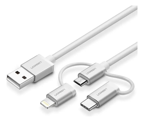 Cable Lightning+micro Usb+type C (3 In 1) 1.5mt Ugreen 50203 Color Blanco