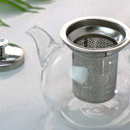 Chaleira Bule Vidro Vai Ao Fogo Chá Infusor 900ml Tampa Inox Cor TANSPARENTE