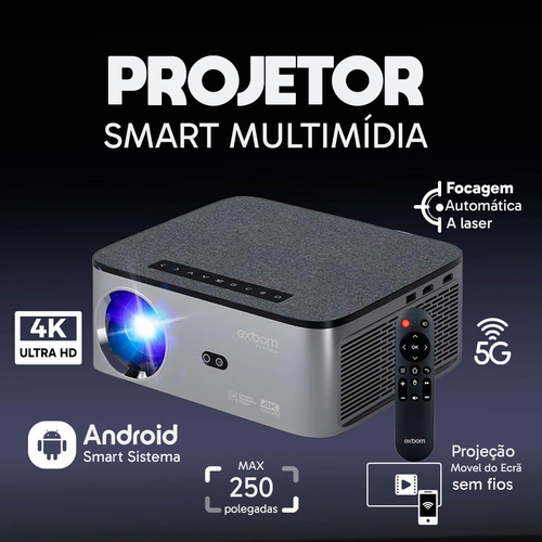 Projetor Android 5g 4k Com Espelhamento Sem Fio Cinza