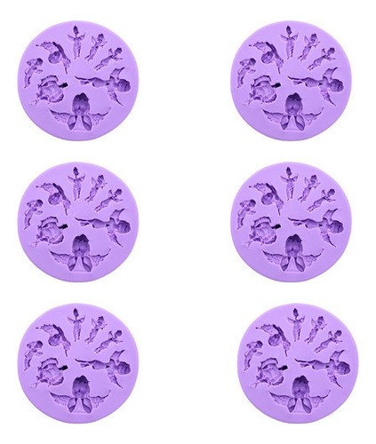 6 Moldes Silicón Fondant, Resina, Pasta, Angeles Repostería Color Violeta