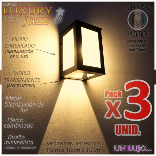 Farol Exterior Unidireccional C/ Lampara Led 6 Watt Pack X 3