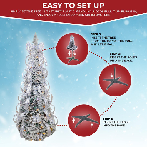 Árbol De Navidad Flocado Decorado 1.80 M Con Luces Y Decorac