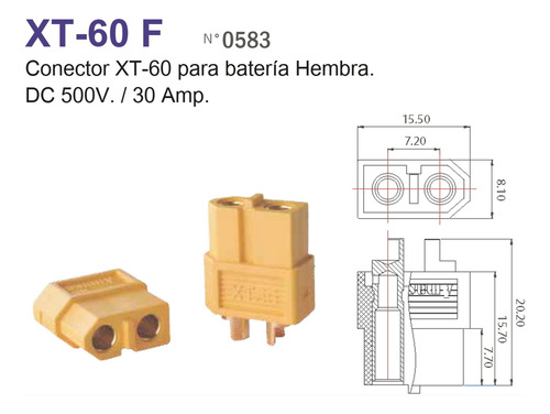 Conector Xt-60 Xt60 Ficha Bateria Hembra 500v 30a 30amp Htec