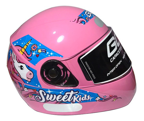 Capacete Para Motos Infantil Gow N° 54 Preto Desenho Sweet Rosa