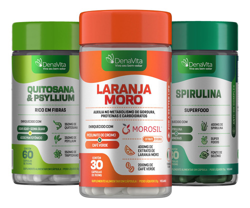 Kit Morosil + Quitosana E Psyllium + Spirulina - Denavita