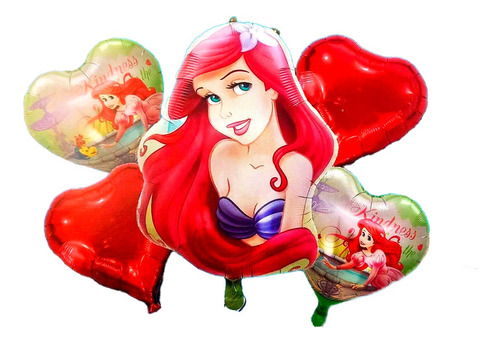 Bouquet Globos Sirena Mar Marino Rojo Sirenita