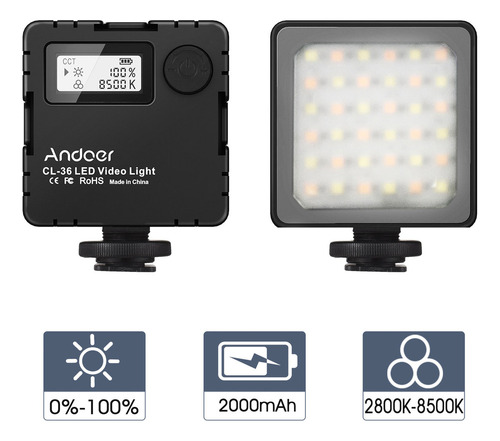 Lámpara Led De Video Andoer Cl-36 De 2 Colores 2800k-8500k