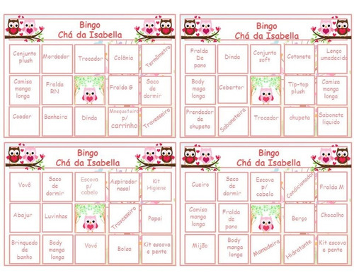 70 Cartelas Baby Bingo Para Chá De Bebê - Envio Por E-mail