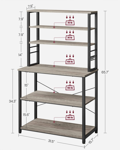Estante Para Cocina De 80 Cm Con 6 Niveles Y Ganchos