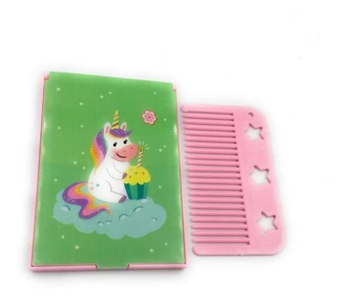 Cajita Con Figura De Unicornio Rainvow Con Espejo Y Peine
