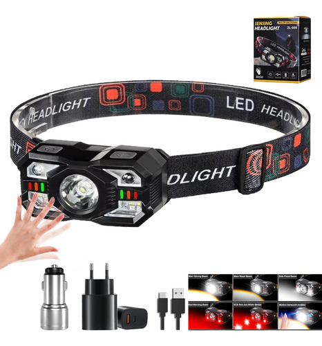 Lámpara De Cabeza Led Sensor Carga Usb Impermeable