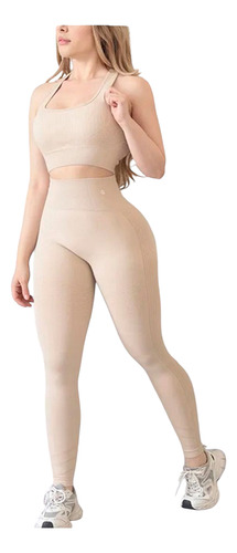 Conjunto Deportivo Leggins Top Galasport Scrunch Gym Cb01