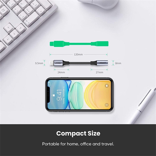 Imagen 4 de 7 de Cable Adaptador Lightning A 3.5mm Hembra Audio iPhone 12 11