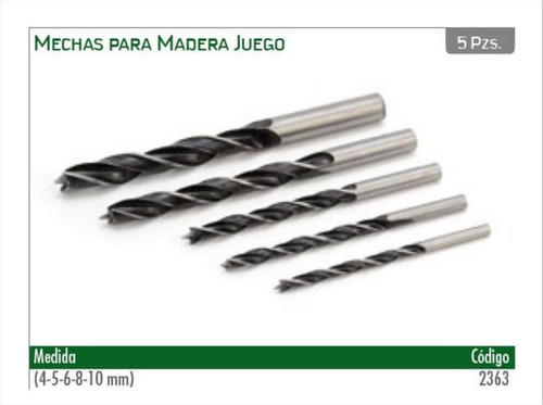 Juego 5 Mechas Para Madera 3 Puntas 4 5 6 8 10 Mm Wembley