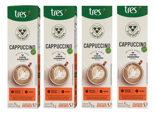 Cápsula De Cappuccino Vegetal 3 Corações - Kit 40 Unidades