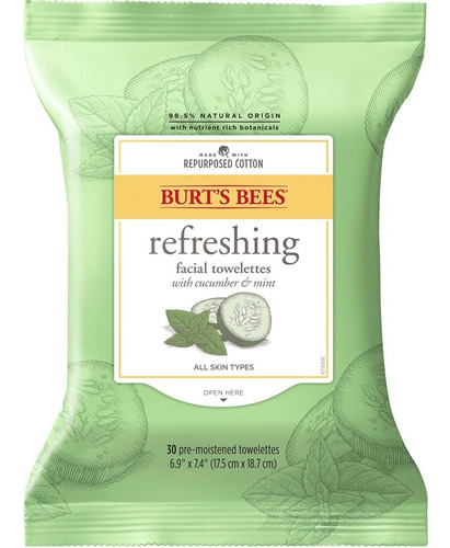Imagen 1 de 5 de Toallitas Desmaquillantes Burt's Bees Pepino Y Salvia 30 Un