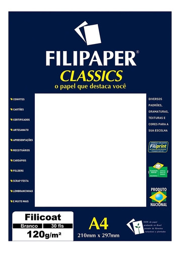 Papel Especial Filicoat Branco A4 120g/m² 30 Fls Filipaper