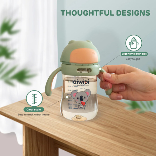 Botella De Agua Con Bombilla Bebés Aiwibi 300ml Verde