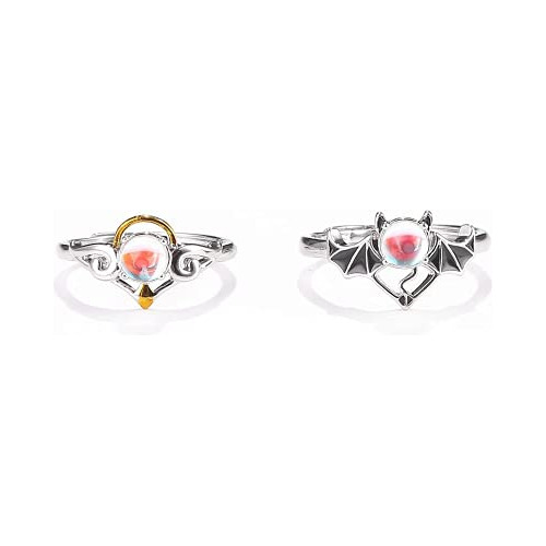 Anillos De Promesa - Demon And Angel Open Couple Rings Set M