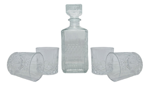 Set Whisky 7 Piezas | Licorera + 6 Vasos Vidrio Labrado Tk