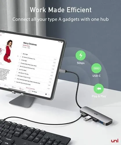 Hub Uni Usb C 4 Puertos Usb 3.0 De Aluminio Con Thunderbolt Cable