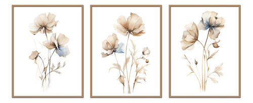 3 Cuadros Decorativos Con Flores, De 40x60, Marco, Vidrio